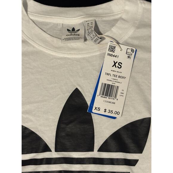 ADIDAS Women's Trefoil Logo WHITE Classic Short Sleeve Tee Shirt New With Tags - Picture 3 of 3